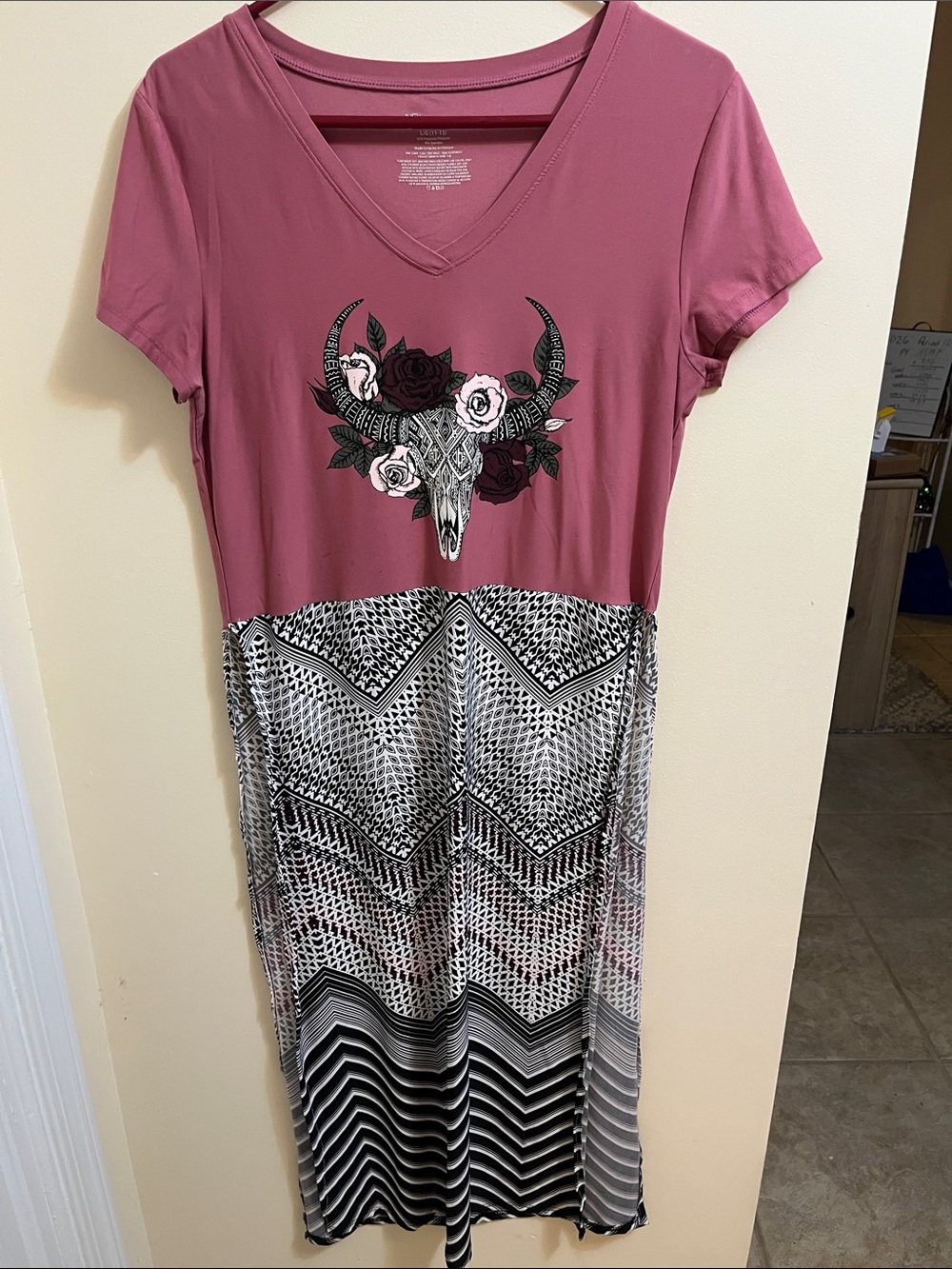 V-Neck Floral Skull Maxi Dress in Mauve and Black